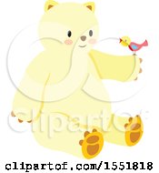Clipart Of A Cute Polar Bear With A Bird Royalty Free Vector Illustration