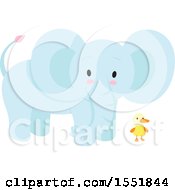 Clipart Of A Cute Blue Baby Elephant And Chick Royalty Free Vector Illustration by Cherie Reve