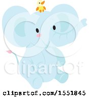 Clipart Of A Cute Blue Baby Elephant And Chick Royalty Free Vector Illustration by Cherie Reve