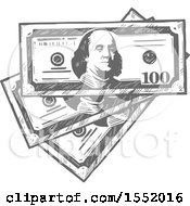 Clipart Of Sketched Grayscale Cash Money Royalty Free Vector Illustration