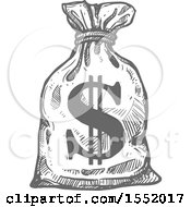 Clipart Of A Sketched Grayscale Money Bag Royalty Free Vector Illustration by Vector Tradition SM