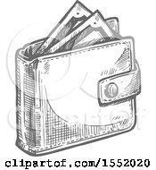 Poster, Art Print Of Sketched Grayscale Wallet With Cash Money