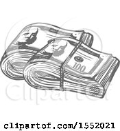 Clipart Of Sketched Grayscale Cash Money Royalty Free Vector Illustration