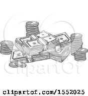 Poster, Art Print Of Sketched Grayscale Coins And Cash Money