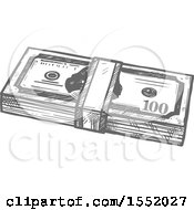 Clipart Of A Sketched Grayscale Bundle Of Cash Money Royalty Free Vector Illustration