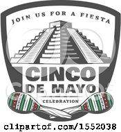Clipart Of A Retro Styled Cinco De Mayo Design With El Castillo Pyramid And Maracas Royalty Free Vector Illustration