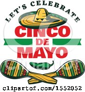 Poster, Art Print Of Retro Styled Cinco De Mayo Design With A Sombrero Jalapeno And Maracas