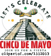 Poster, Art Print Of Retro Styled Cinco De Mayo Design With El Castillo Pyramid And Maracas