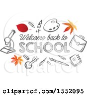 Clipart Of A Welcome Back To School Design With Autumn Leaves Royalty Free Vector Illustration