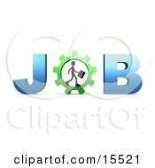 Silhouetted Person Carrying A Briefcase And Walking In A Gear That Forms The Letter O In The Word Job Clipart Illustration Image