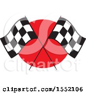 Clipart Of Crossed Checkered Racing Flags Over Red Royalty Free Vector Illustration