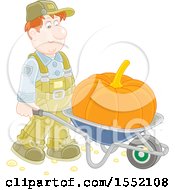 Poster, Art Print Of White Male Farmer Moving A Giant Pumpkin In A Wheelbarrow