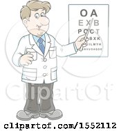 Clipart Of A White Male Eye Doctor Optometrist Pointing To A Chart Royalty Free Vector Illustration