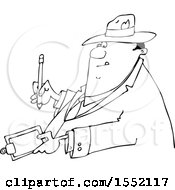 Clipart Of A Cartoon Lineart Business Man Writing On A Clip Board Royalty Free Vector Illustration