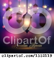 Clipart Of A Ramadan Kareem Design With A Silhouetted Lantern Royalty Free Vector Illustration
