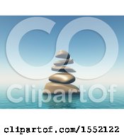 Clipart Of 3d Zen Balanced Rocks And An Ocean Landscpe Royalty Free Illustration