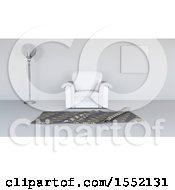 Clipart Of A 3d Room Interior With A Blank Canvas Rug And Chair Royalty Free Illustration