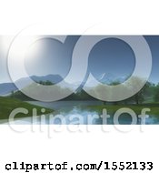 Clipart Of A 3d Still Lake Landscape Royalty Free Illustration