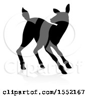 Clipart Of A Silhouetted Black Silhouetted Deer Doe With A Shadow Or Reflection On A White Background Royalty Free Vector Illustration