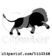 Clipart Of A Silhouetted Male Lion Running With A Reflection Or Shadow Royalty Free Vector Illustration