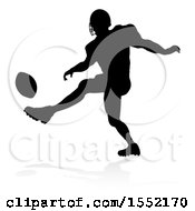 Poster, Art Print Of Silhouetted Football Player With A Reflection Or Shadow On A White Background