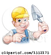 Clipart Of A White Male Mason Worker Holding A Trowel And Pointing Royalty Free Vector Illustration