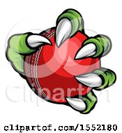Clipart Of A Green Monster Claw Holding A Cricket Ball Royalty Free Vector Illustration