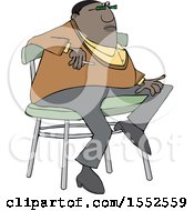 Cartoon Casual Chubby Black Man Smoking And Sitting On A Stool