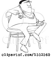 Poster, Art Print Of Cartoon Lineart Chubby Black Man Smoking And Sitting On A Stool