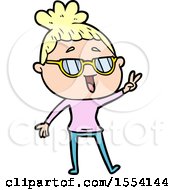 Cartoon Happy Woman Wearing Spectacles