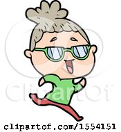 Cartoon Happy Woman Wearing Spectacles