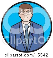Professional Businessman In A Blue Suit And White Shirt Wearing Glasses Clipart Illustration