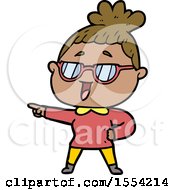 Cartoon Happy Woman Wearing Spectacles