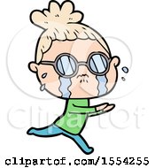 Cartoon Crying Woman Wearing Spectacles