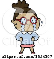 Cartoon Crying Woman Wearing Spectacles