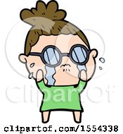 Cartoon Crying Woman Wearing Spectacles