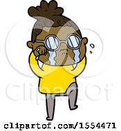 Cartoon Crying Woman Wearing Spectacles