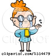 Cartoon Crying Woman Wearing Spectacles