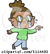 Cartoon Crying Woman Wearing Spectacles