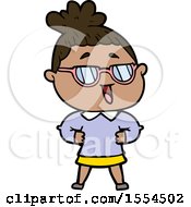 Cartoon Happy Woman Wearing Spectacles