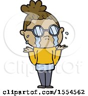 Cartoon Crying Woman Wearing Spectacles