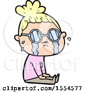 Cartoon Crying Woman Wearing Spectacles