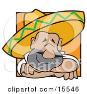 Friendly And Happy Mexican Man Wearing A Sombrero Resting His Head On His Arms While Smiling Clipart Illustration