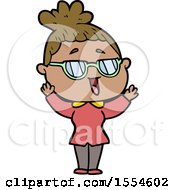 Cartoon Happy Woman Wearing Spectacles