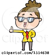 Cartoon Happy Woman Wearing Spectacles