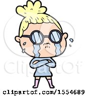 Cartoon Crying Woman Wearing Spectacles