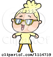 Cartoon Happy Woman Wearing Spectacles