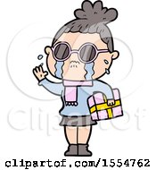 Cartoon Crying Woman Wearing Spectacles