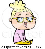 Cartoon Happy Woman Wearing Spectacles