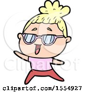 Cartoon Happy Woman Wearing Spectacles